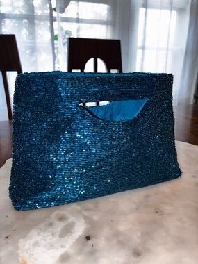 Moyna Teal Blue beaded Clutch